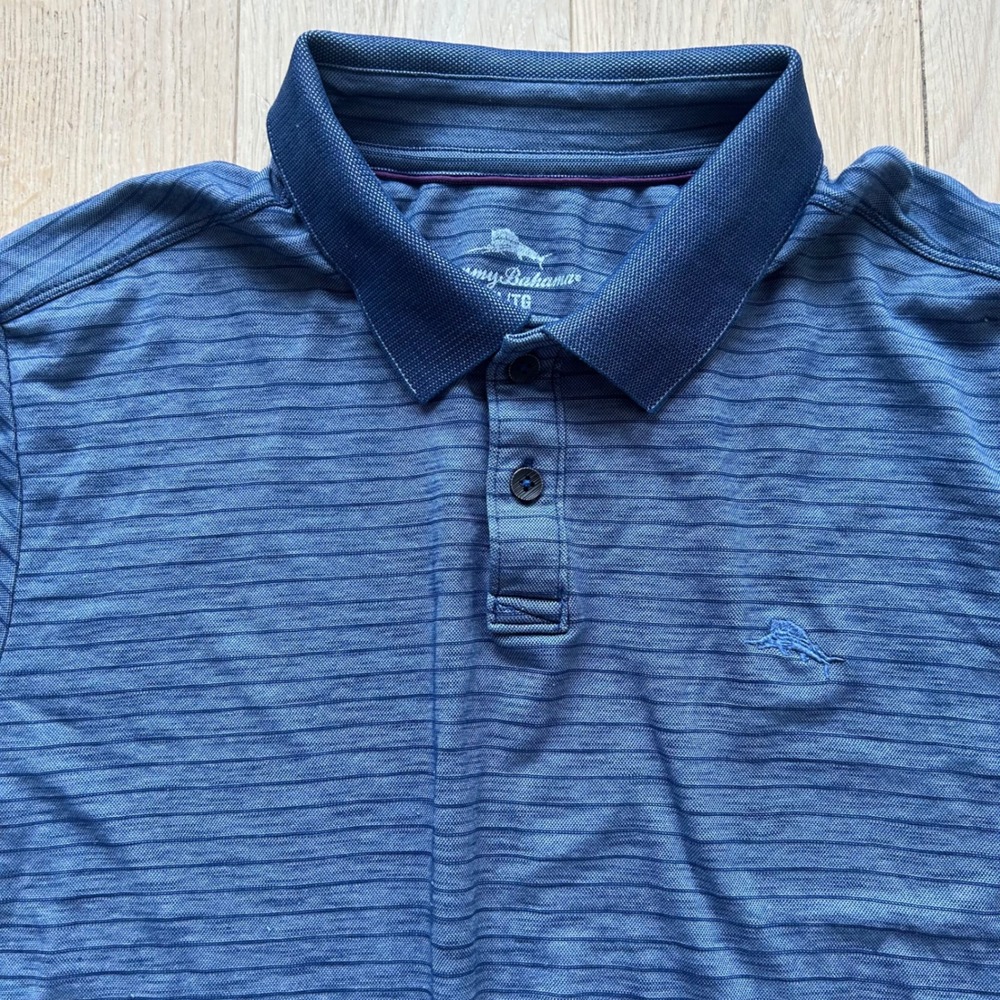 Tommy Bahama Polo Shirt Mens XL Blue Striped Short Sleeve Preppy‎ Golf Resort